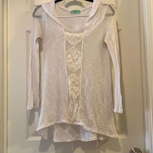 White Long Sleeve Shirt with Crochet Detail size M